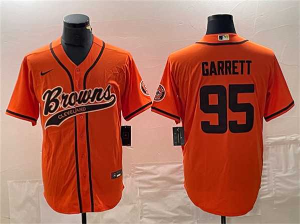 Mens Cleveland Browns #95 Myles Garrett Orange With Patch Cool Base Stitched Baseball Jersey->cleveland browns->NFL Jersey